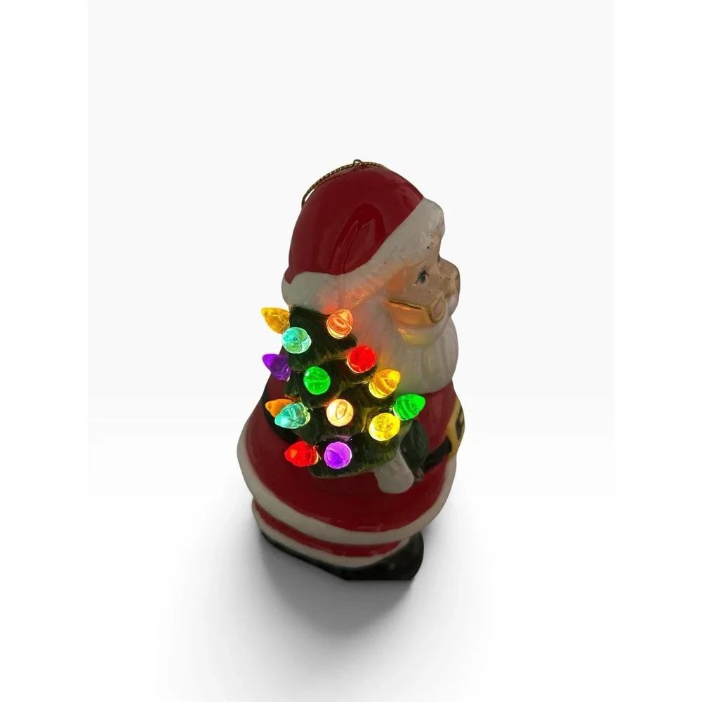 Mr. Christmas Ceramic Lighted Santa Claus Ornament Figurine  Red 5.5